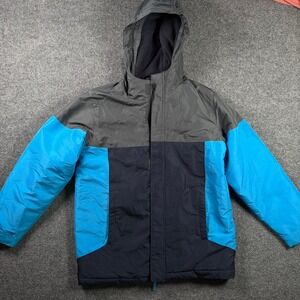 The Children's Place Puffer Jacket Boys XL 14 Blue Grey Colorblock Fleece Lined